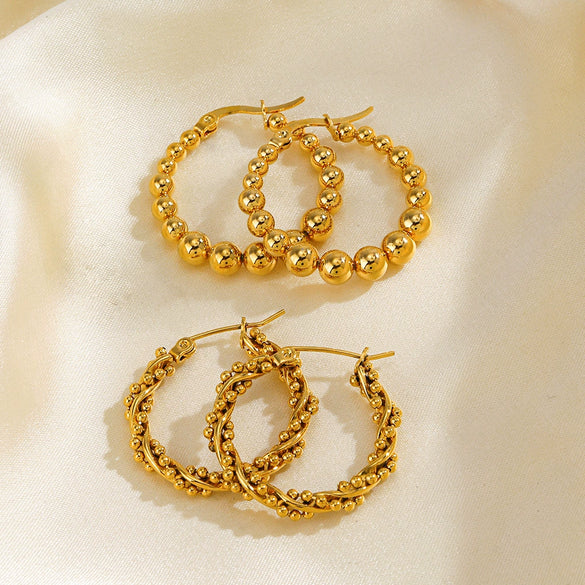 Women's Stainless Steel Geometric Round Bead Twist Electroplated Earrings