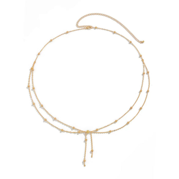 Women's Stainless Steel Geometric Round Bead Waist Chain Adjustable Double Layer Fine Chain Tassel Body Jewelry With Electroplated Finish