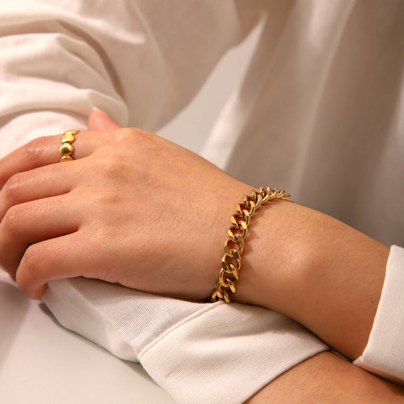 Women's Stainless Steel Geometric Round Grinding Cuban Bracelet With Electroplating