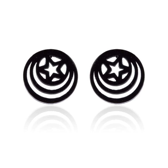 Women's Stainless Steel Geometric Round Hollow Fivepointed Star Earrings With Electroplated Finish