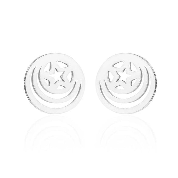 Women's Stainless Steel Geometric Round Hollow Fivepointed Star Earrings With Electroplated Finish