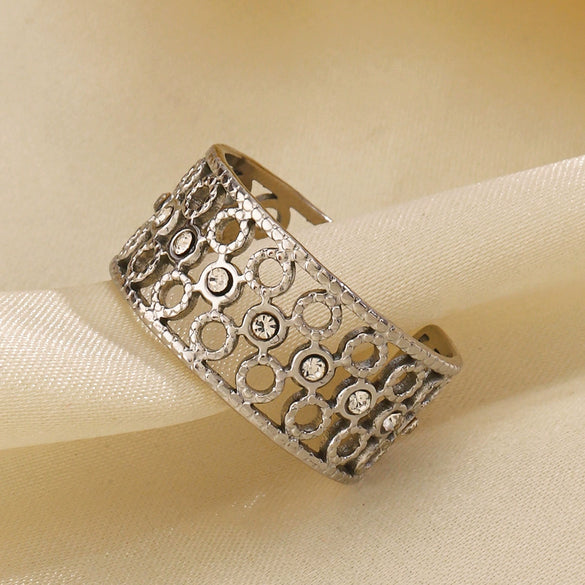 Women's Stainless Steel Geometric Round Opening Adjustment Electroplated Ring