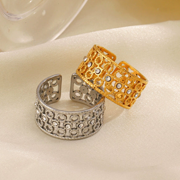Women's Stainless Steel Geometric Round Opening Adjustment Electroplated Ring