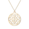 Women's Stainless Steel Geometric Round Pendant Necklace With Cut Out Flower Stamen Design And Electroplated O Chain