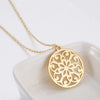 Women's Stainless Steel Geometric Round Pendant Necklace With Cut Out Flower Stamen Design And Electroplated O Chain