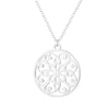 Women's Stainless Steel Geometric Round Pendant Necklace With Cut Out Flower Stamen Design And Electroplated O Chain