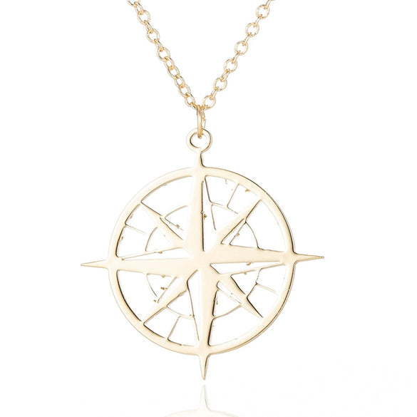 Women's Stainless Steel Geometric Round Pendant Necklace With Oshaped Chain And Electroplated Compass Design