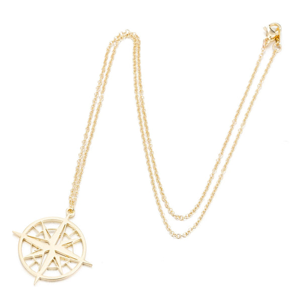 Women's Stainless Steel Geometric Round Pendant Necklace With Oshaped Chain And Electroplated Compass Design