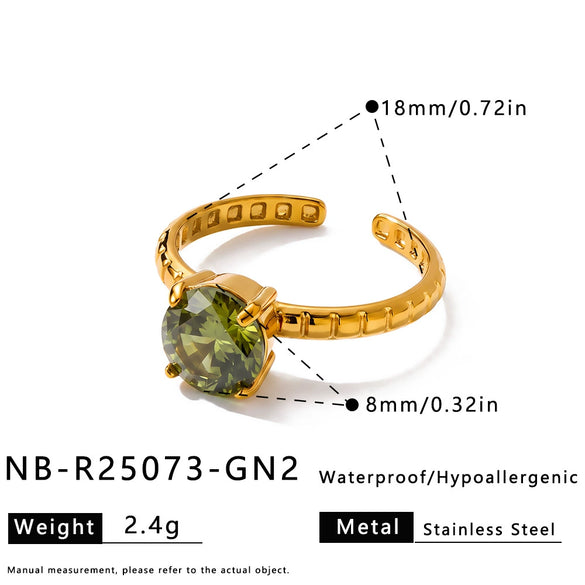 Women's Stainless Steel Geometric Round Ring With Zircon Setting And Adjustable Open Band Minimalist Plated Jewelry Wholesale