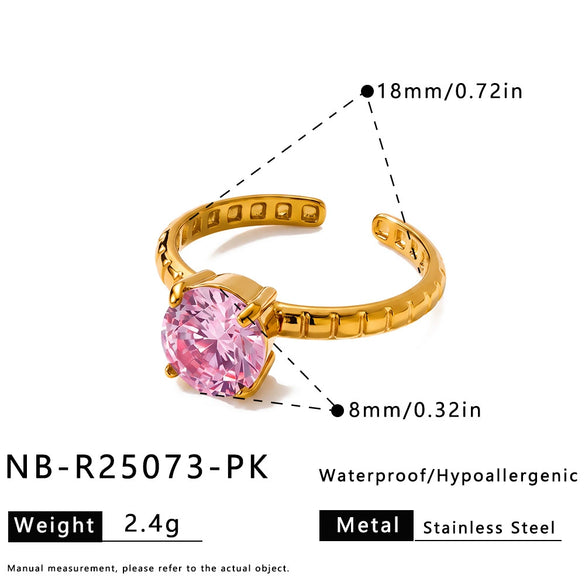 Women's Stainless Steel Geometric Round Ring With Zircon Setting And Adjustable Open Band Minimalist Plated Jewelry Wholesale