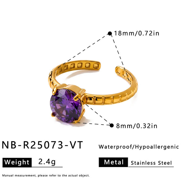 Women's Stainless Steel Geometric Round Ring With Zircon Setting And Adjustable Open Band Minimalist Plated Jewelry Wholesale