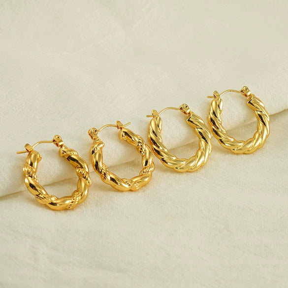 Women's 316L Stainless Steel Geometric Round Twist Electroplated Earrings