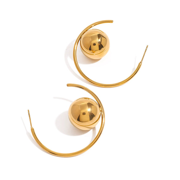 Women's Stainless Steel Geometric Spherical Electroplated Earrings With Quiet Design