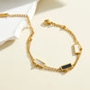 Women's Stainless Steel Geometric Square Bracelet With White Shell Inlay And Vacuum Plated 18K Finish