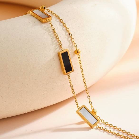 Women's Stainless Steel Geometric Square Bracelet With White Shell Inlay And Vacuum Plated 18K Finish