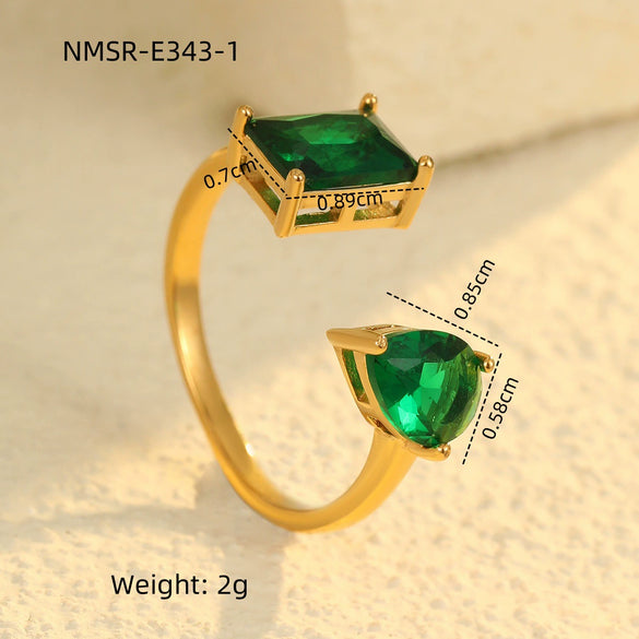 Women's Stainless Steel Geometric Square Drop Ring With Microinlaid Colorful Zircon And Electroplating