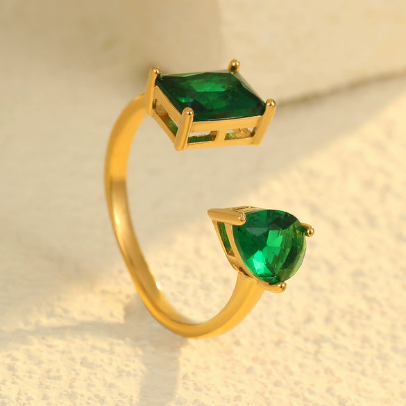 Women's Stainless Steel Geometric Square Drop Ring With Microinlaid Colorful Zircon And Electroplating