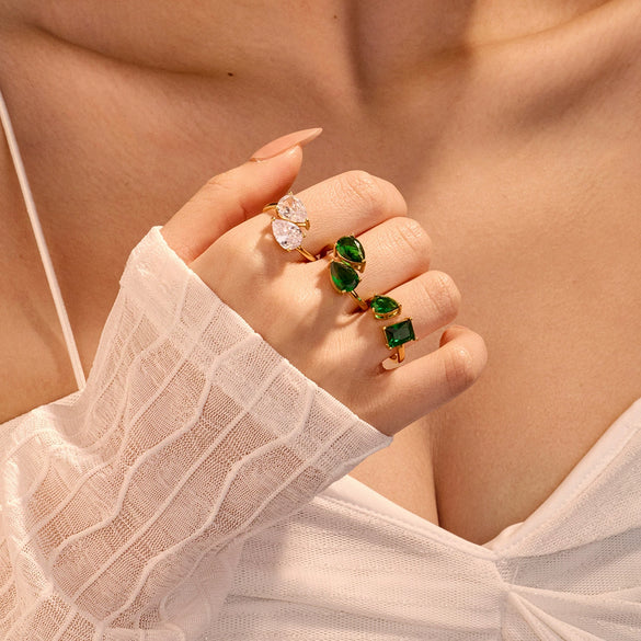 Women's Stainless Steel Geometric Square Drop Ring With Microinlaid Colorful Zircon And Electroplating