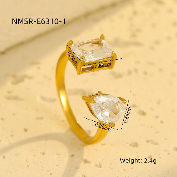 Women's Stainless Steel Geometric Square Drop Ring With Microinlaid Colorful Zircon And Electroplating