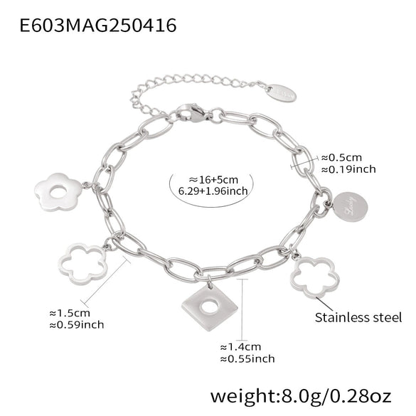 Women's Stainless Steel Geometric Square Ferris Wheel Flower Bracelet Plated 18K Real Gold Fashion Decoration