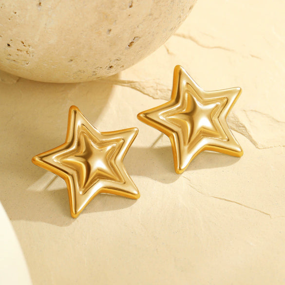 Women's Stainless Steel Geometric Star Earrings With Electroplating Simple Allmatch Highend Niche Light Luxury Style
