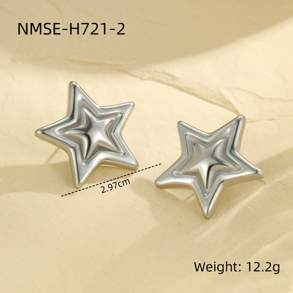 Women's Stainless Steel Geometric Star Earrings With Electroplating Simple Allmatch Highend Niche Light Luxury Style