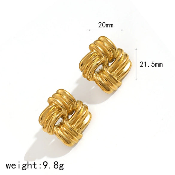 Women's Stainless Steel Geometric Striped Square Stud Earrings With Electroplating