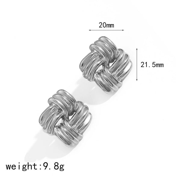 Women's Stainless Steel Geometric Striped Square Stud Earrings With Electroplating