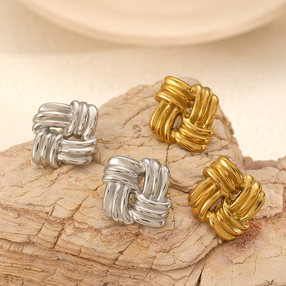 Women's Stainless Steel Geometric Striped Square Stud Earrings With Electroplating