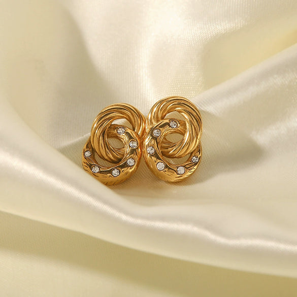 Women's Stainless Steel Geometric Stud Earrings Inlaid With Diamond