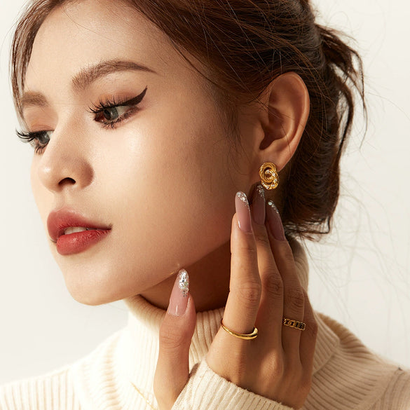 Women's Stainless Steel Geometric Stud Earrings Inlaid With Diamond