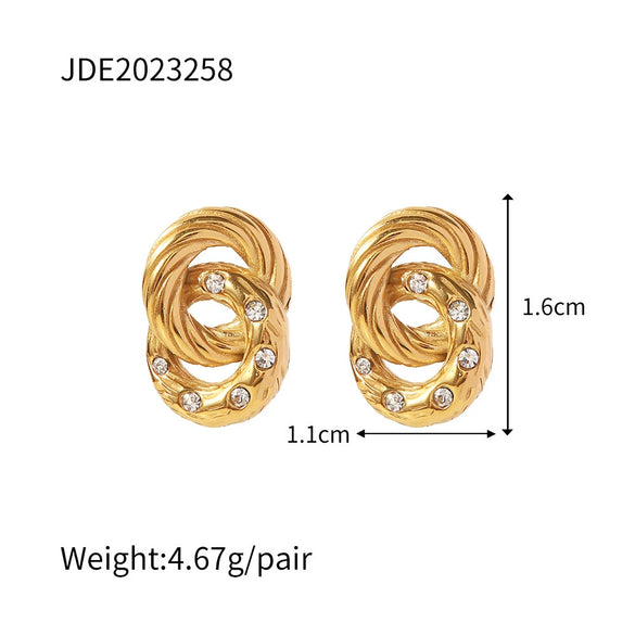 Women's Stainless Steel Geometric Stud Earrings Inlaid With Diamond