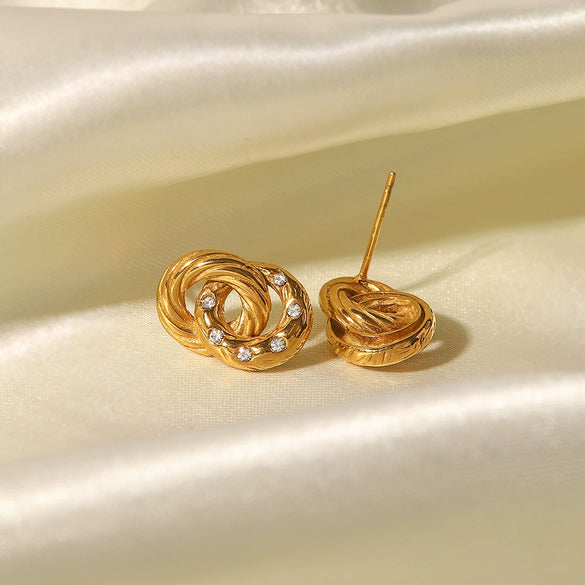 Women's Stainless Steel Geometric Stud Earrings Inlaid With Diamond