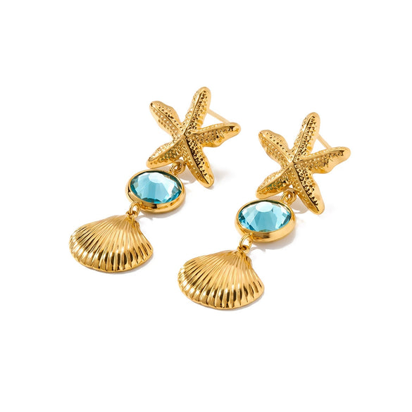 Women's Stainless Steel Geometric Stud Earrings With Starfish And Seashell Motifs Electroplated Trendy Beach Style Jewelry