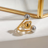 Women's Stainless Steel Geometric Style Pearl Colormatching Open Ring With Electroplating