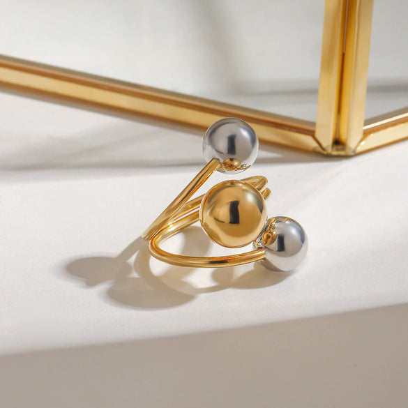 Women's Stainless Steel Geometric Style Pearl Colormatching Open Ring With Electroplating