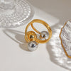 Women's Stainless Steel Geometric Style Pearl Colormatching Open Ring With Electroplating