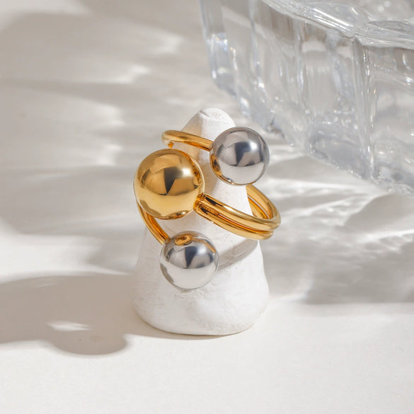 Women's Stainless Steel Geometric Style Pearl Colormatching Open Ring With Electroplating