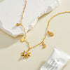 Women's Stainless Steel Geometric Sun Moon Star Necklace With Cat's Eye Stone Zircon And Rhinestone Accents 18K Vacuum Plated Light Luxury Jewelry