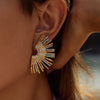 Women's Stainless Steel Geometric Sunburst Fan Shaped Stud Earrings With Titanium Steel Posts And Pvd Vacuum Gold Plated Finish