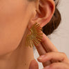 Women's Stainless Steel Geometric Sunburst Fan Shaped Stud Earrings With Titanium Steel Posts And Pvd Vacuum Gold Plated Finish