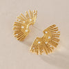 Women's Stainless Steel Geometric Sunburst Fan Shaped Stud Earrings With Titanium Steel Posts And Pvd Vacuum Gold Plated Finish