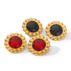 Women's Stainless Steel Geometric Sunflower Earrings With Obsidian And Ruby Inlay Electroplated Ins Style Fashion Jewelry