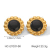 Women's Stainless Steel Geometric Sunflower Earrings With Obsidian And Ruby Inlay Electroplated Ins Style Fashion Jewelry