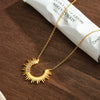 Women's Stainless Steel Geometric Sunflower Pendant Necklace With Rhinestones And 18K Vacuum Plated Finish