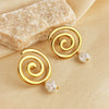 Women's Stainless Steel Geometric Swirl Pearl Retro Elegant Earrings With Electroplating