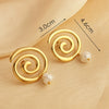 Women's Stainless Steel Geometric Swirl Pearl Retro Elegant Earrings With Electroplating