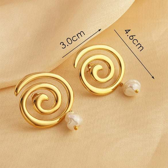 Women's Stainless Steel Geometric Swirl Pearl Retro Elegant Earrings With Electroplating