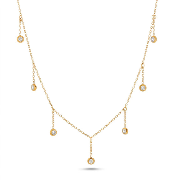 Women's Stainless Steel Geometric Tassel Necklace With Zircon Inlay And 18K Vacuum Plated Finish Simple Fashion Jewelry