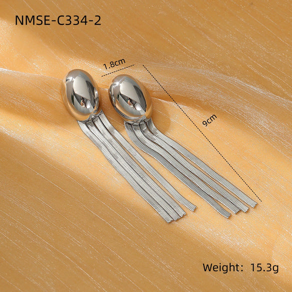 Women's Stainless Steel Geometric Tassel Zircon Earrings Vintage Style Electroplated